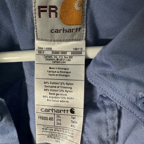 Carhartt Flame Resistant Blue Casual Button Down Work Shirt - Picture 2 of 7